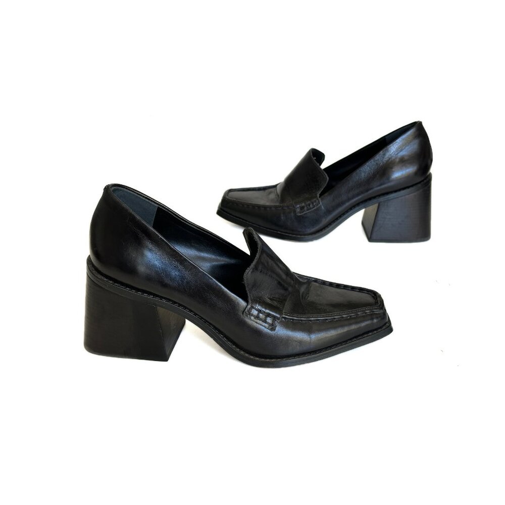 Vince Camuto Black Loafers Women's Segellis Block-Heel Tailored Sz 9 EUC